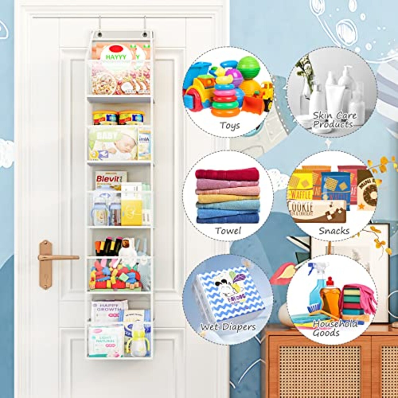 5-Shelf Over-the-Door Hanging Pantry Organizer - Ultra Sturdy with Clear Plastic Pockets, 25lb Capacity, Ideal for Closet, Bedroom, Nursery, Bathroom, and Sundries